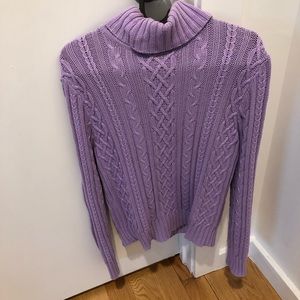 Purple cable knit turtleneck sweater